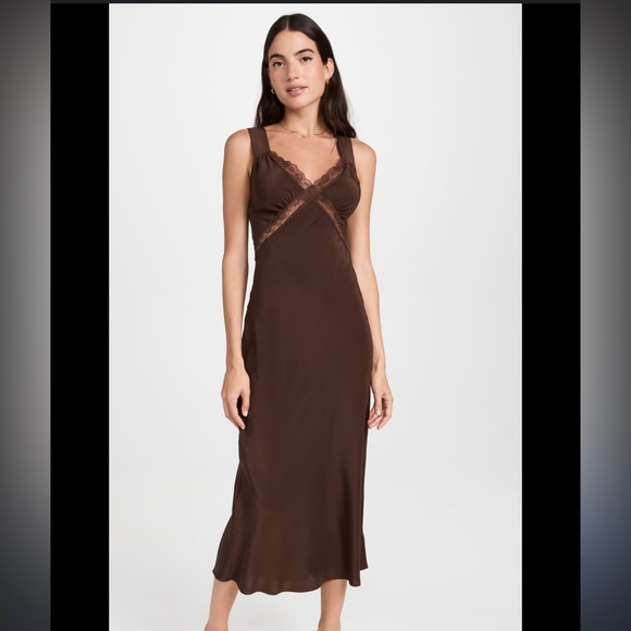 Reformation Provence Silk Dress in Brown - Picture 2 of 4
